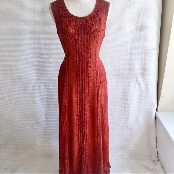 Vintage 90s OS Boho Maxi Dress Adjustable Tie Back - Picture 7 of 9
